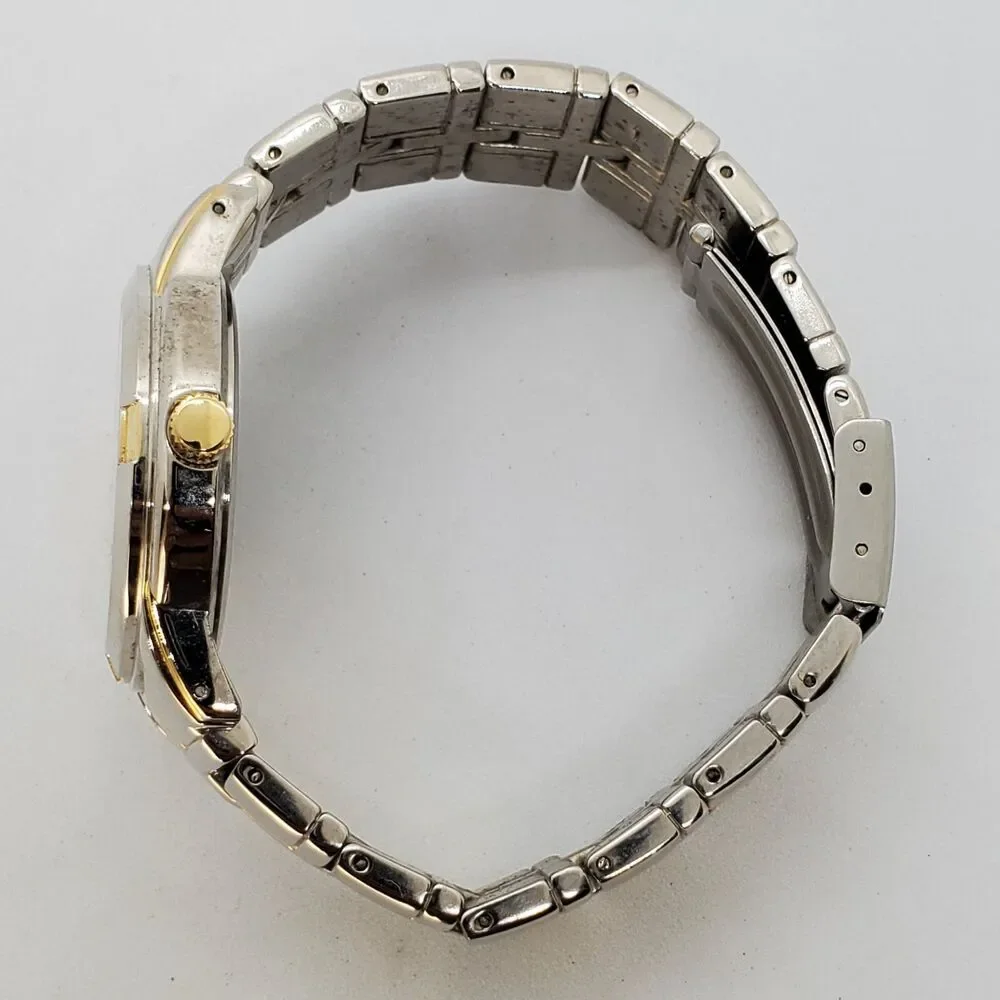 Men's Watch Diamond Accent‎ 38MM Black Dial Gold Gray Band Date 7
